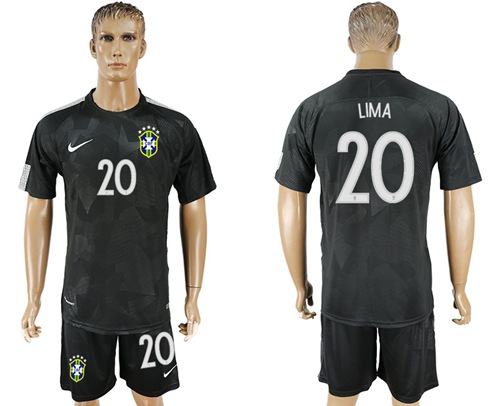 Brazil #20 Lima Black Soccer Country Jersey